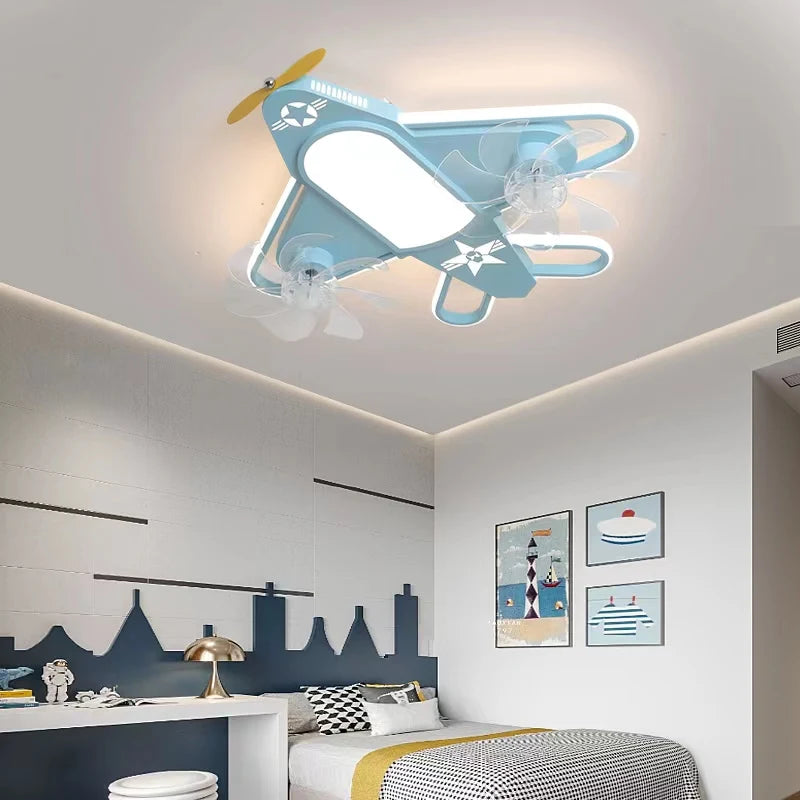 ventilateur de plafond moderne pour enfants avec éclairage led dimmable et déco à distance - vue 3 sur 10