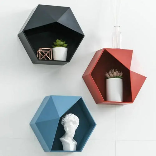 support mural en bois hexagonal pour livres et décorations - vue 2 sur 12