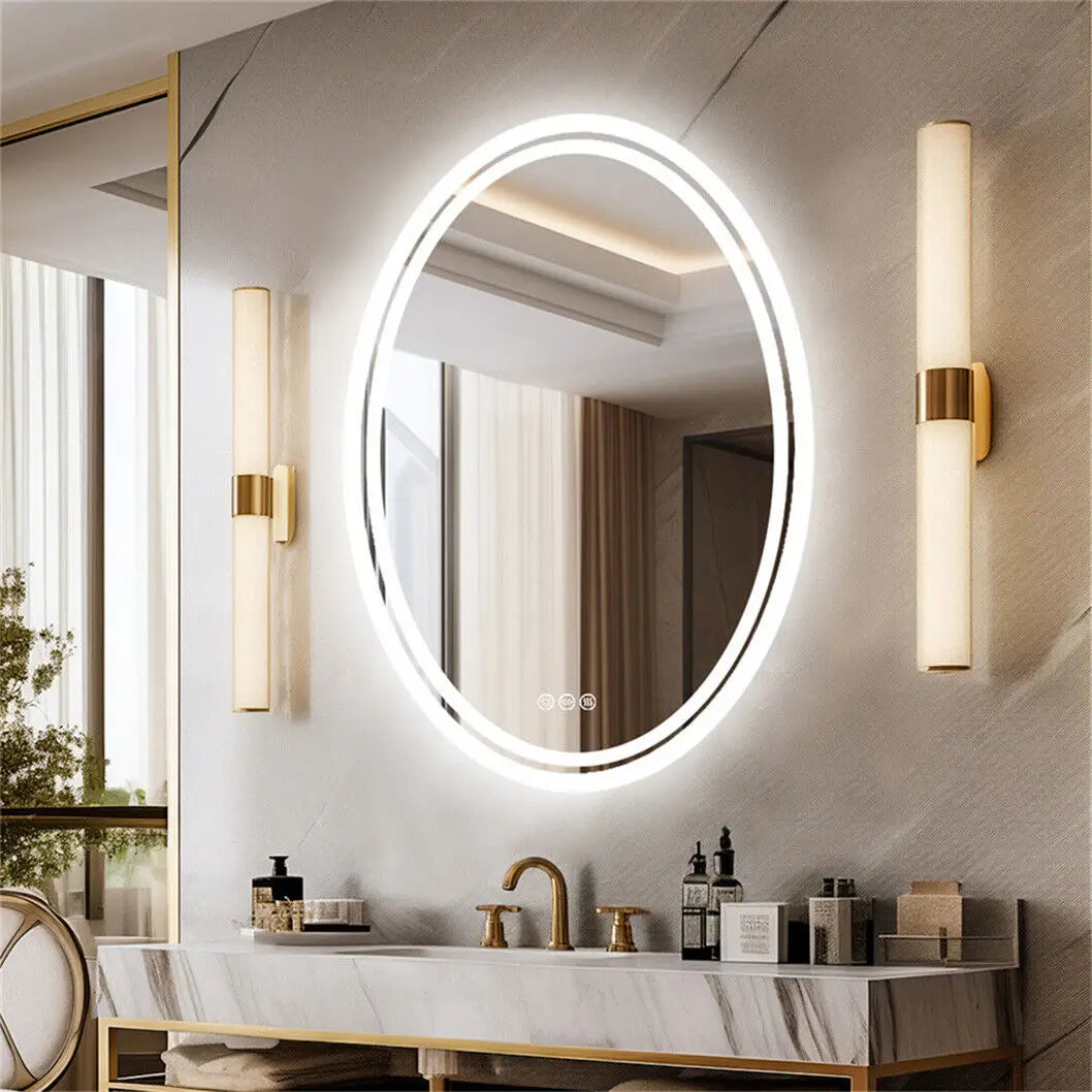 miroir oval lumineux avec fonction antibuée et éclairage ajustable - vue 2 sur 8