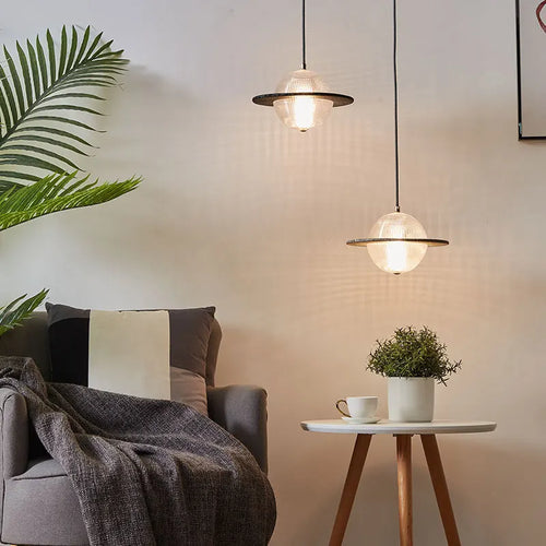 lustre moderne en verre style nordique soucoupe volante led - vue 6 sur 10