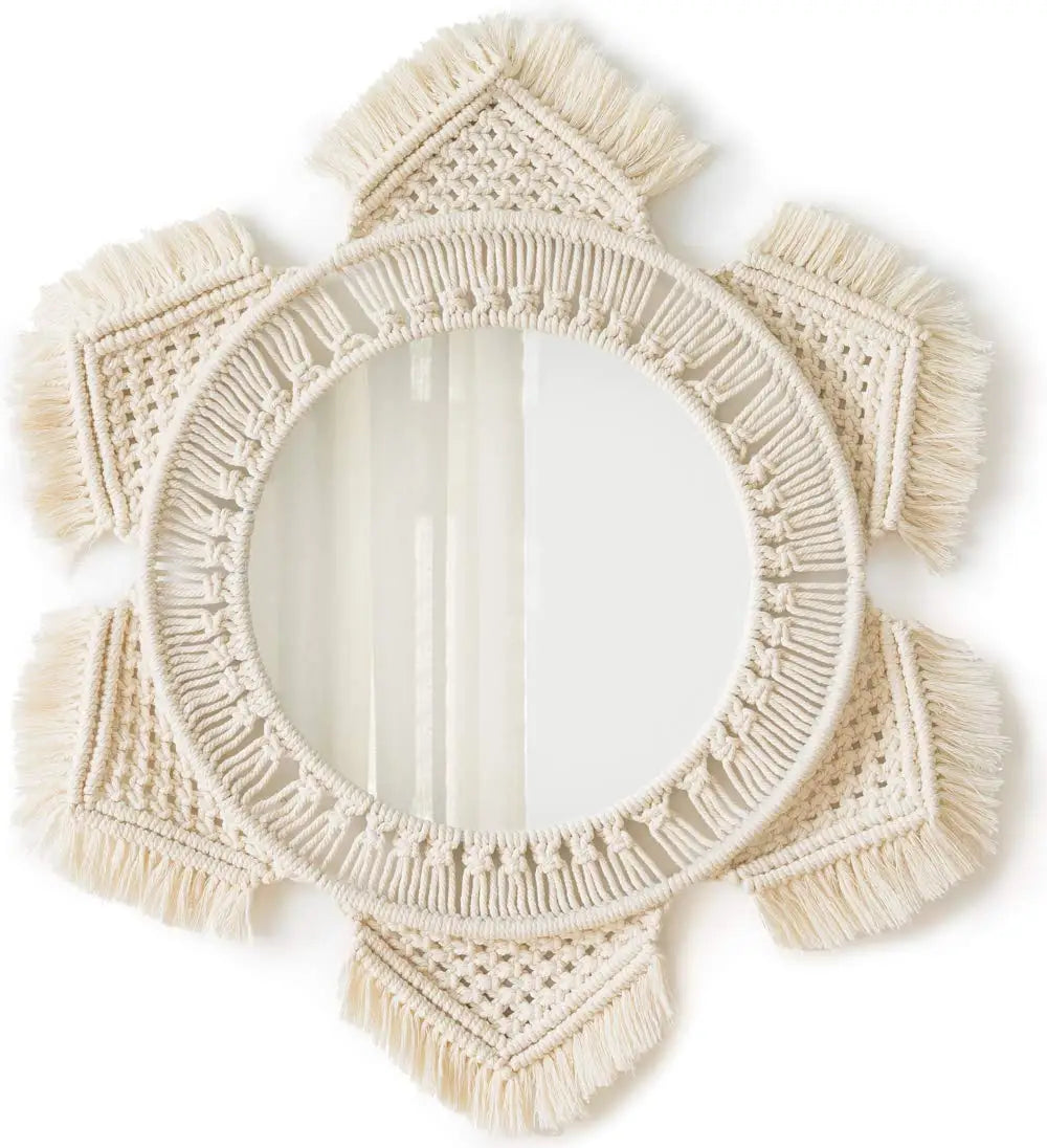 miroir mural en macramé décoration intérieure style bohème - vue 10 sur 11