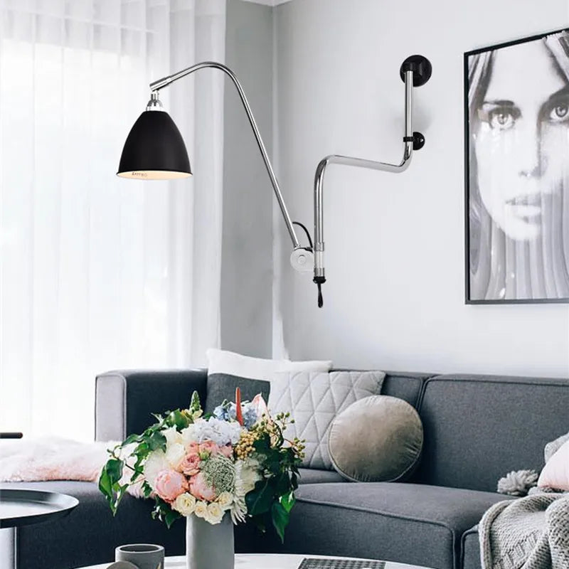 Nordic Modern Minimalist Swing Bedroom, Living Room, Study, Personalized Adjustable E27LED Creative Iron Wall Lamp - vue 4 sur 8