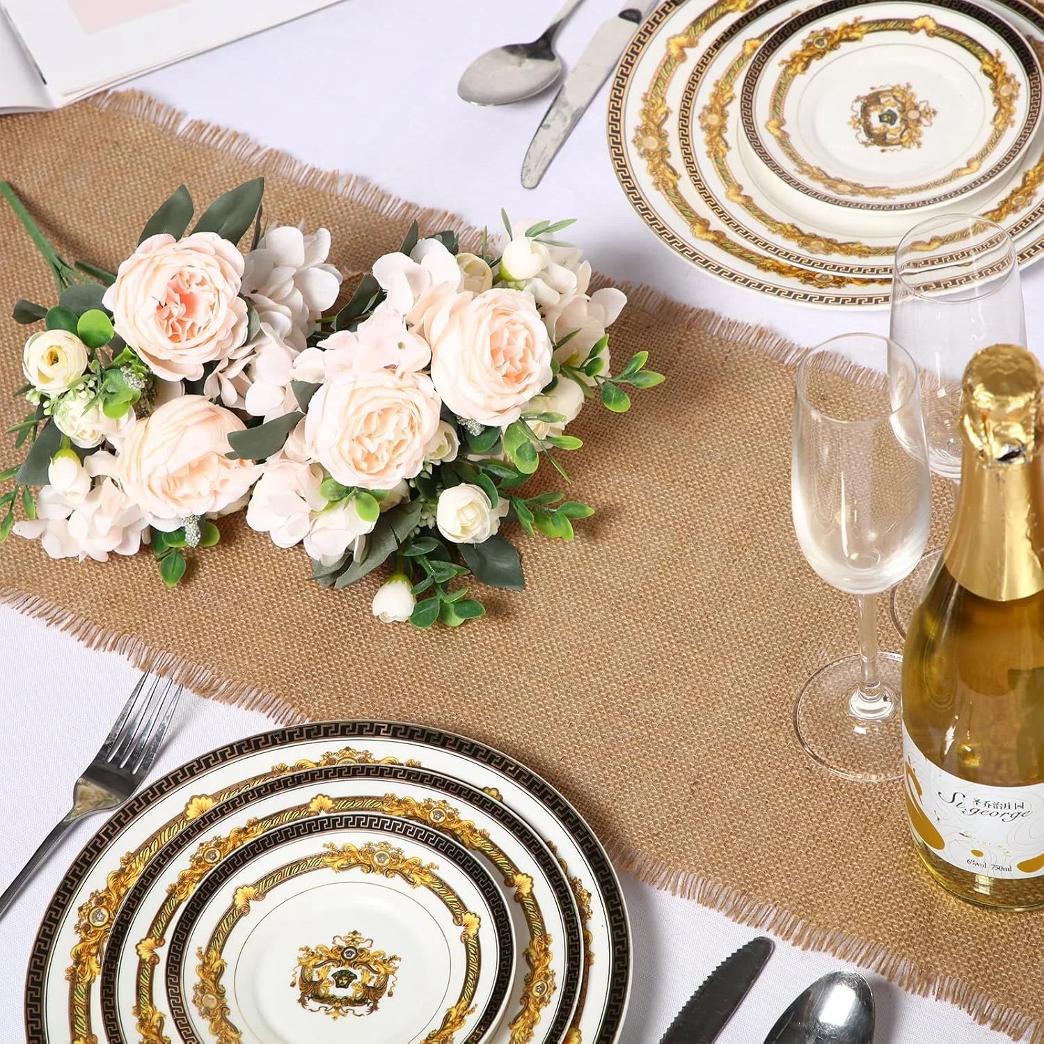 Chemin de table jute style rustique maison fete