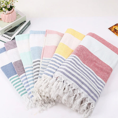 serviette de plage turque coton rayures franges rapide - vue 3 sur 7