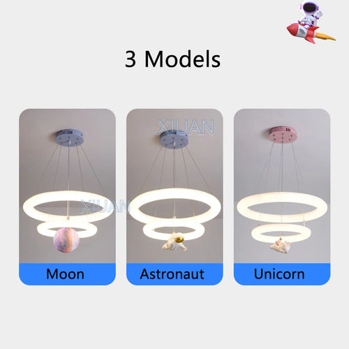Creative Children's Room Pendant Lamps 360 Degree Lighting Annular Sconces Unicorn Astronaut Bedroom Hanging Light Pink Blue - vue 5 sur 9