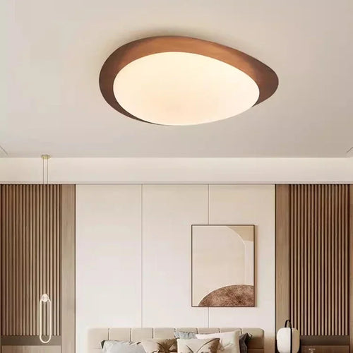 plafonnier led en bois nordique acrylique avec galets noyer - vue 3 sur 12