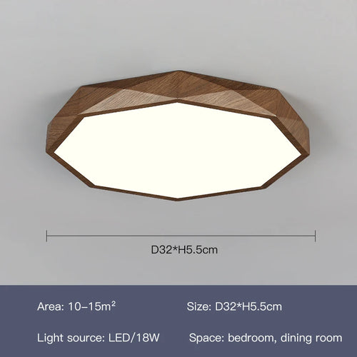 plafonnier led moderne en bois et métal design géométrique - vue 12 sur 14