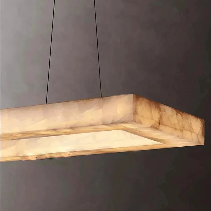 Lustre Rétro américain rectangulaire LED marbre noir plafond éclairage pour salle à manger - vue 6 sur 10