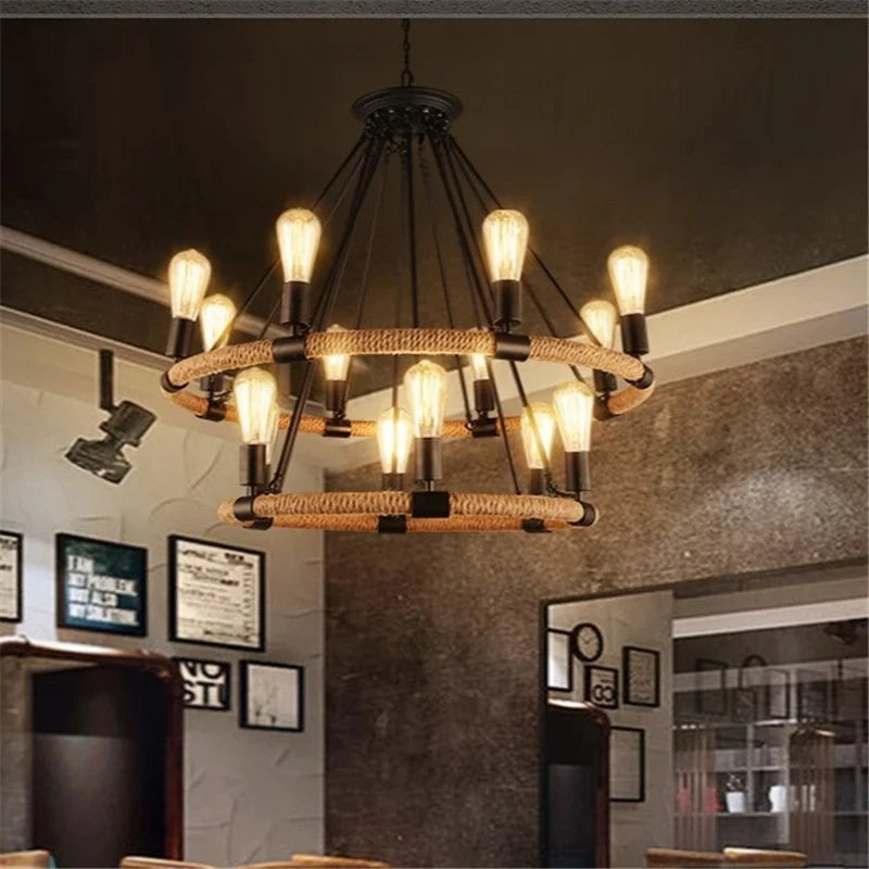 lustre rétro à cordes pour décoration moderne intérieure - vue 4 sur 9