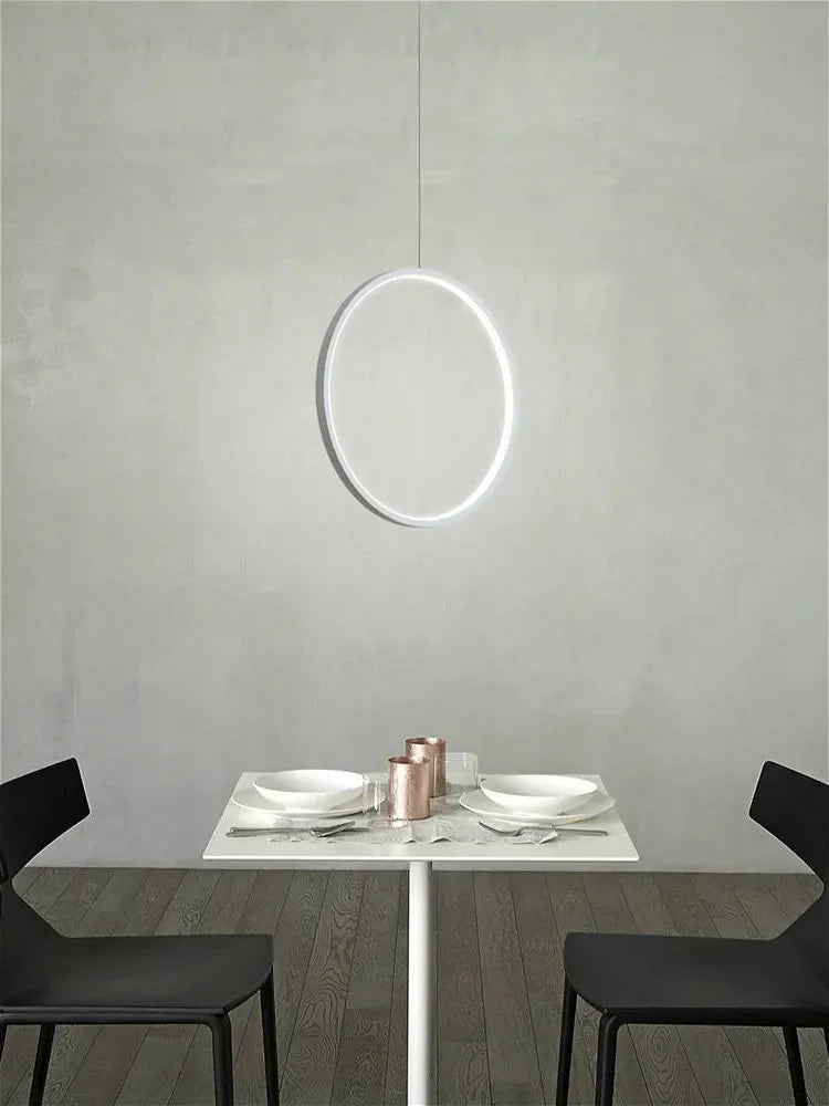 Suspension LED minimalistes lumière anneau rond cercle lustre maison pour salon éclairage intérieur lustre noir luminaires - vue 4 sur 11
