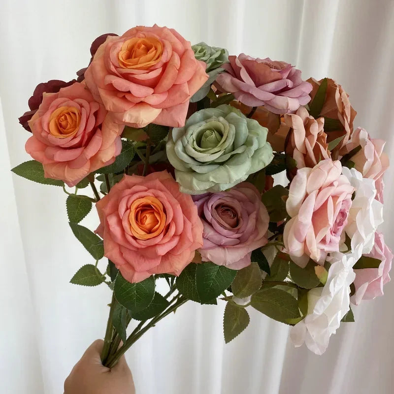 fleurs artificielles en velours roses décoratives pour intérieur - vue 4 sur 14