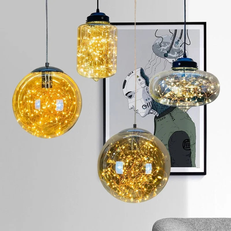 lustre nordique en étoile design en verre pour décoration intérieure - vue 4 sur 25