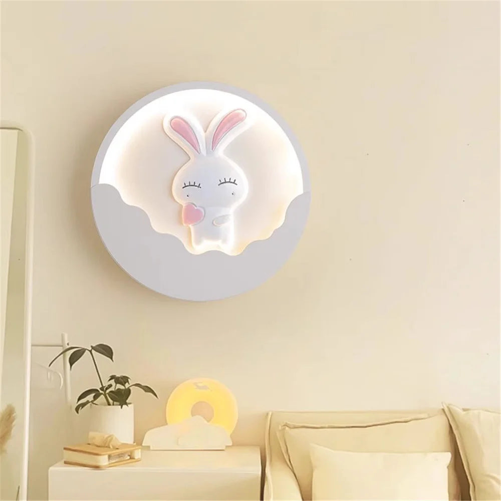 applique murale ronde led ours et lapin pour enfants - vue 3 sur 10
