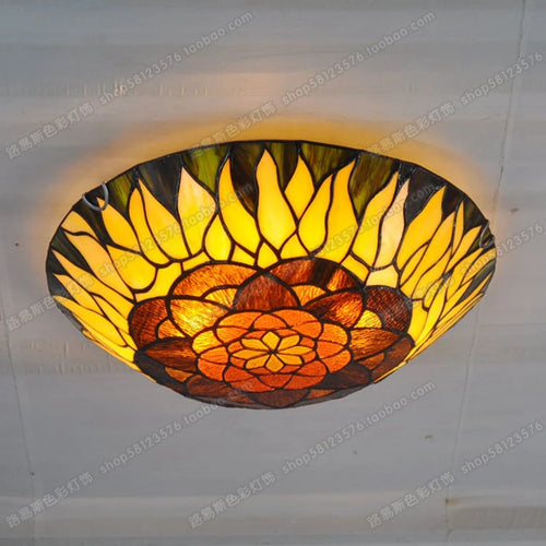 16-Inch Continental Sunflower Ceiling Tiffanylamps Bedroom Children's Den Bar Glass Art Lighting Personality Stairs - vue 2 sur 8