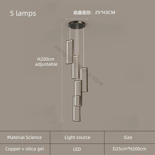 lustre moderne en cuivre avec éclairage LED design élégant - vue 18 sur 24