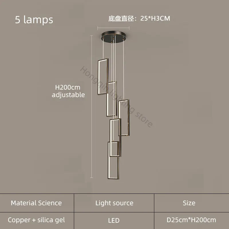 lustre moderne en cuivre avec éclairage LED design élégant - vue 17 sur 24