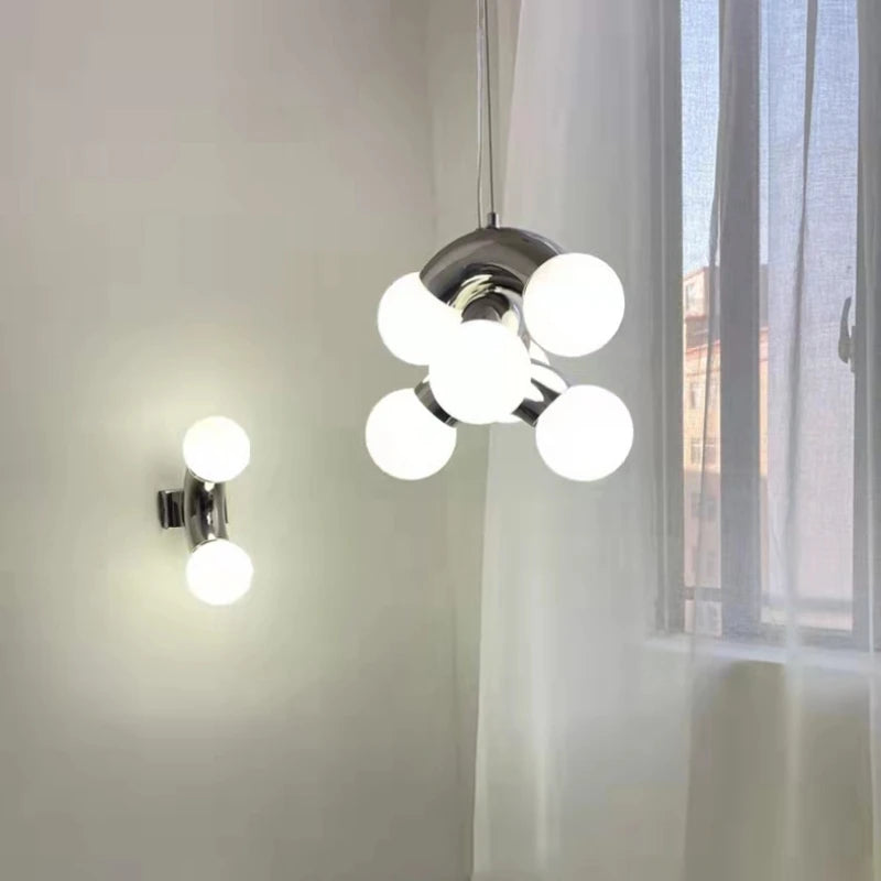suspension en métal et verre blanc pour intérieur moderne - vue 2 sur 8