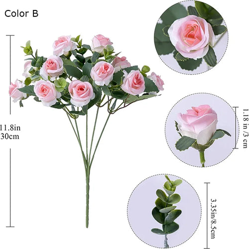bouquet de roses artificielles avec eucalyptus et pivoine décoratif - vue 12 sur 12