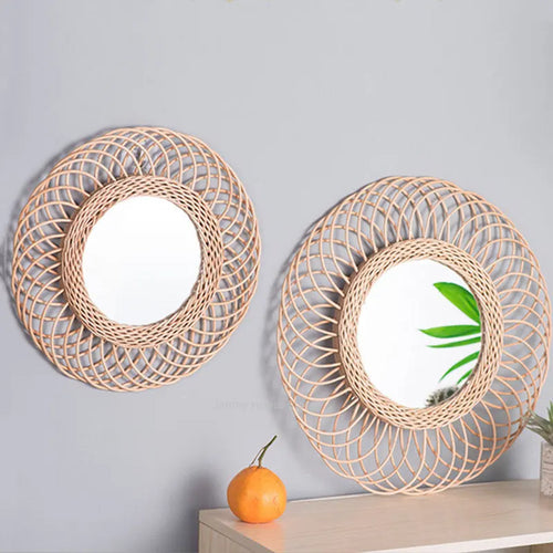 miroirs muraux en rotin pour décoration intérieure créative - vue 3 sur 8