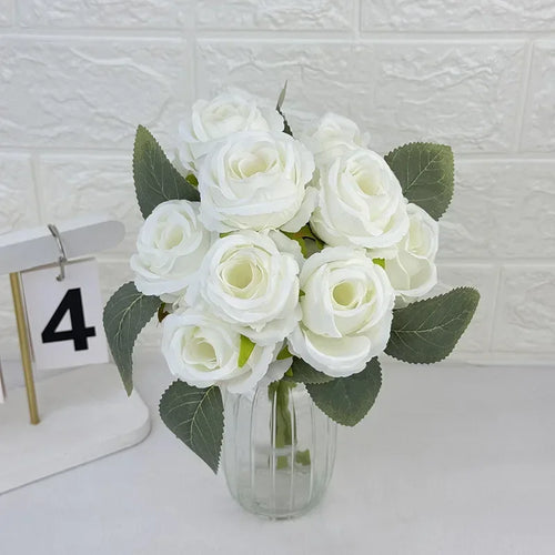 bouquet de 10 roses artificielles en soie décoratives pour événements - vue 2 sur 14