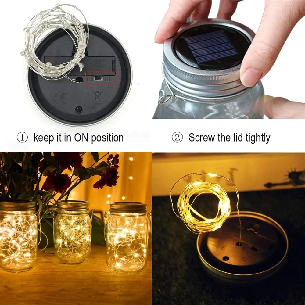 guirlande lumineuse solaire en forme de pot mason décorative pour extérieur - vue 5 sur 8
