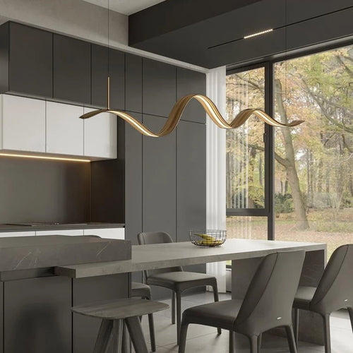 lustre led en cuivre moderne avec design à vagues - vue 3 sur 8