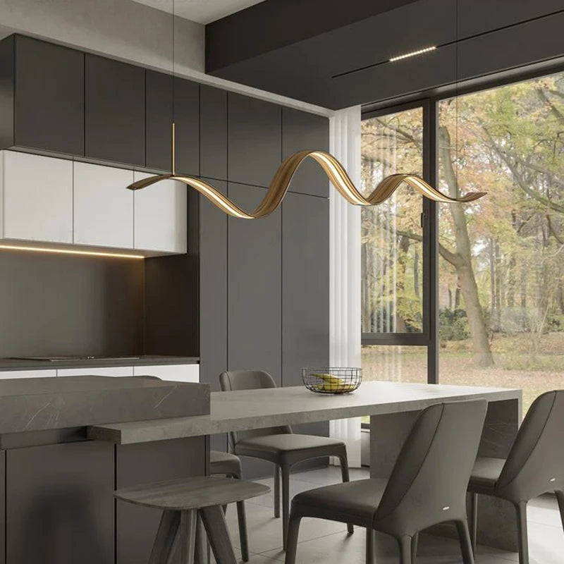 lustre led en cuivre moderne avec design à vagues - vue 3 sur 8