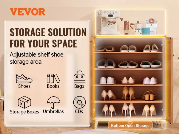 armoire de rangement à chaussures rotin 5 niveaux avec portes - vue 3 sur 7