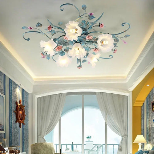 plafonnier romantique style pastoral en fleurs et herbes - vue 3 sur 10