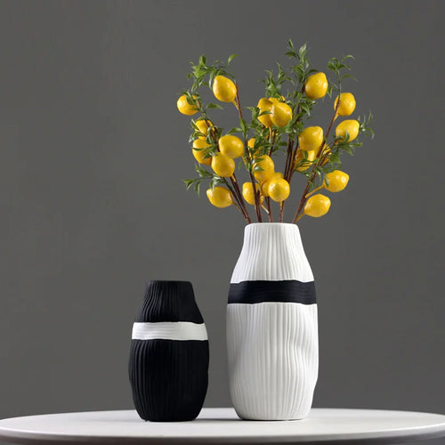 vase en céramique à rayures pour fleurs séchées décoratif - vue 5 sur 11
