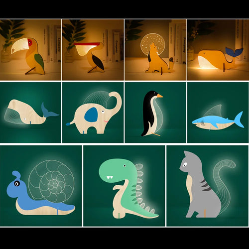 Lampe à poser Animaux LED veilleuse bois acrylique Table USB lumières décorer pour enfants bébé enfants lampe de chevet pélican Sirius baleine Toucan - vue 3 sur 10