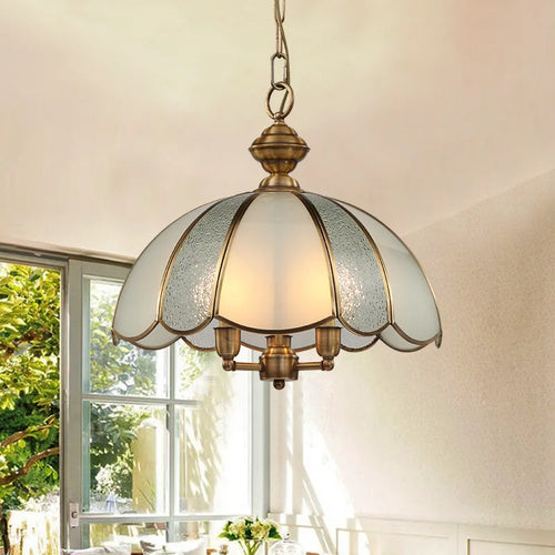 lampe suspendue vintage en verre d'art américain en cuivre - vue 3 sur 6