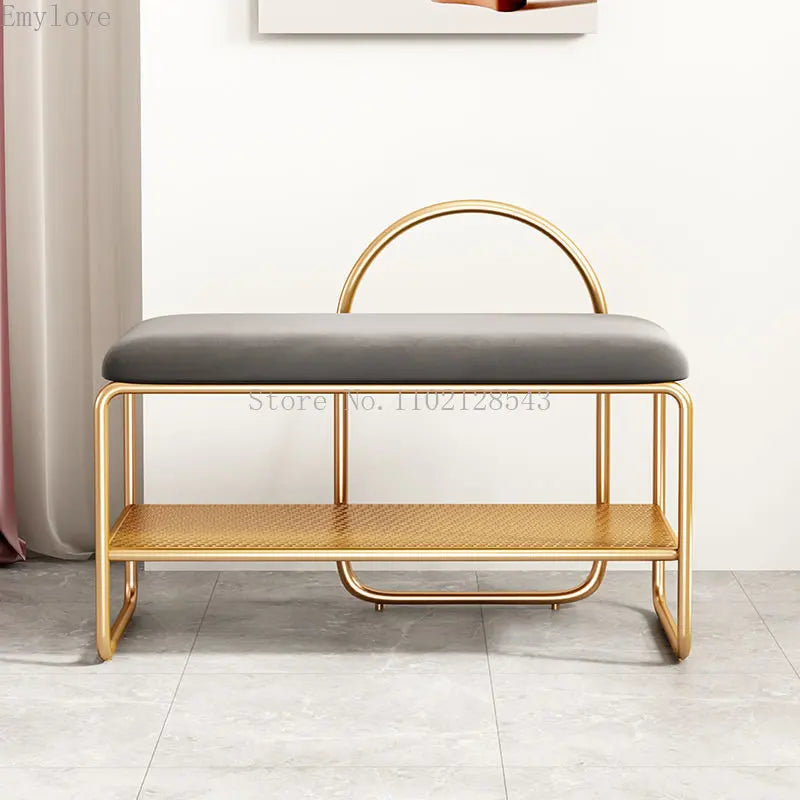 banc à chaussures tendance avec coussin et étagère à deux niveaux - vue 6 sur 8