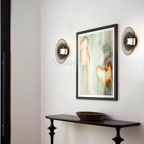 Creative Art Glass Wall Lamps Bedroom Bedside Light Amber Smoke Gray Living Room Decorative Wall Light Aisle Hallway Entrance - vue 7 sur 14