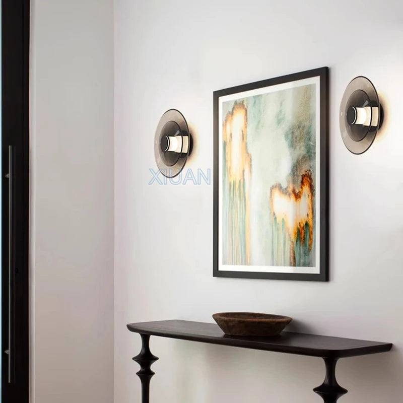 Creative Art Glass Wall Lamps Bedroom Bedside Light Amber Smoke Gray Living Room Decorative Wall Light Aisle Hallway Entrance - vue 6 sur 14