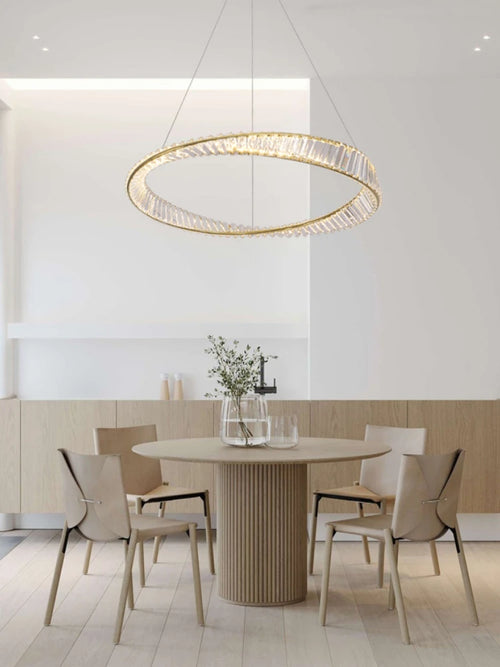 lustre décoratif circulaire en cristal et acier inoxydable - vue 2 sur 7
