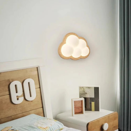 applique murale en bois massif nuage pour chambre d enfant - vue 4 sur 9