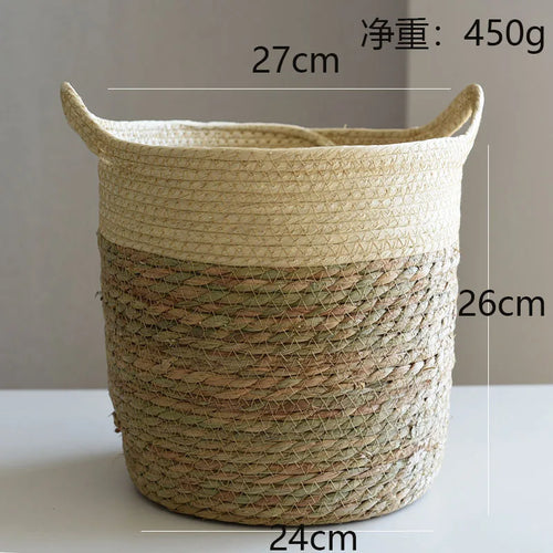 panier de rangement en paille pour décoration artisanale moderne - vue 5 sur 12
