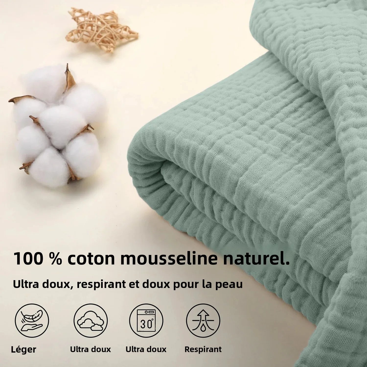 plaid mousseline coton leger boheme canape lit - vue 4 sur 7