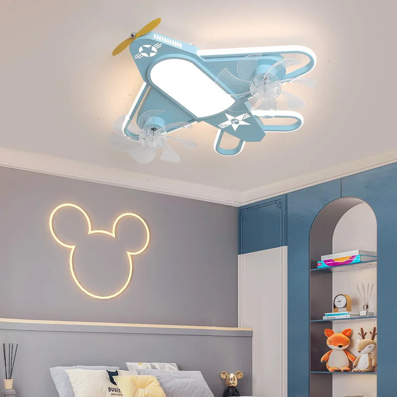 ventilateur de plafond moderne pour enfants avec éclairage led dimmable et déco à distance - vue 4 sur 10