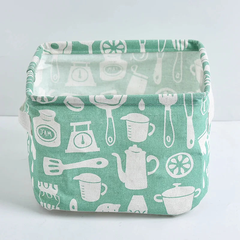 panier de rangement pliable en toile avec poignée coton et lin - vue 8 sur 22