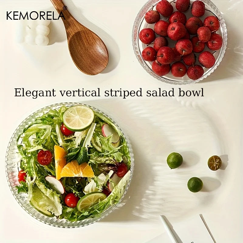 Bol en verre rayé design pour salades desserts - vue 3 sur 9