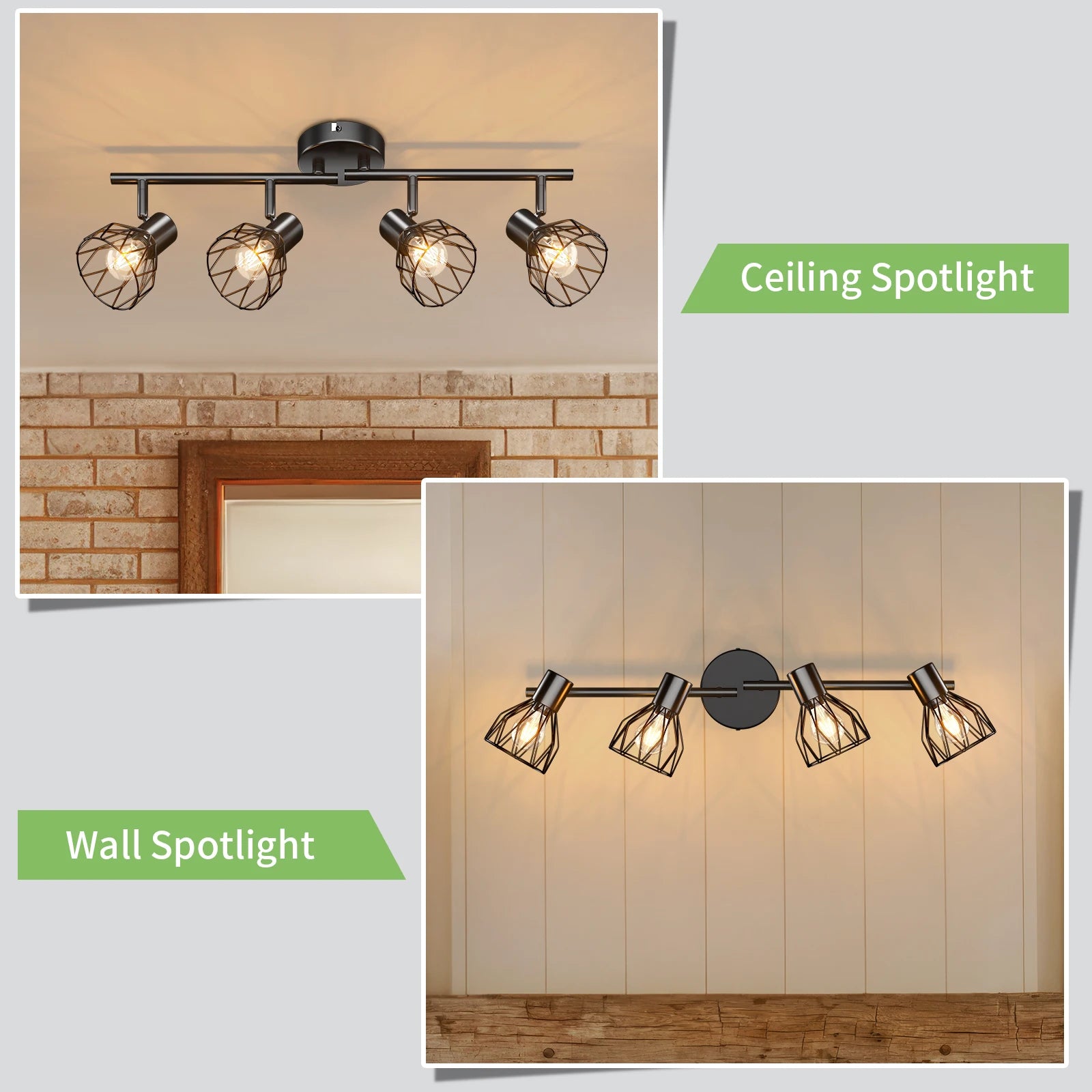 Plafonnier LED 4 voies rotatif - Lumières noires/blanches - Luminaires de plafond - Cage métallique pour plafond E14 - Spot de plafond - vue 3 sur 8