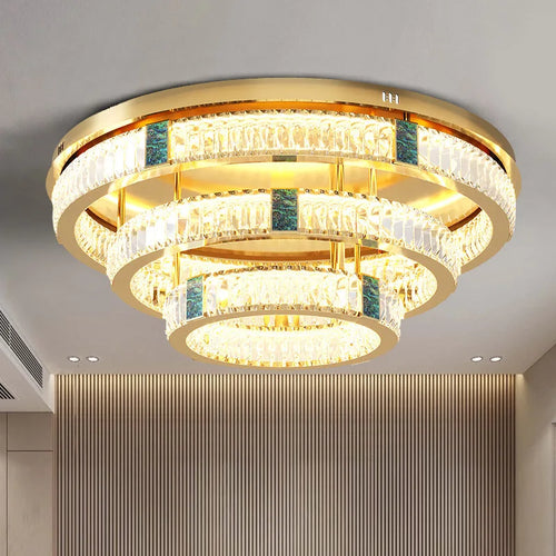 lustre moderne en cristal rond à trois couches led - vue 7 sur 15