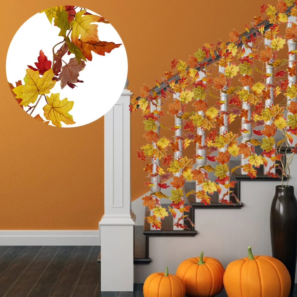 guirlande de feuilles d'érable artificielles en soie décorative pour jardin - vue 9 sur 16