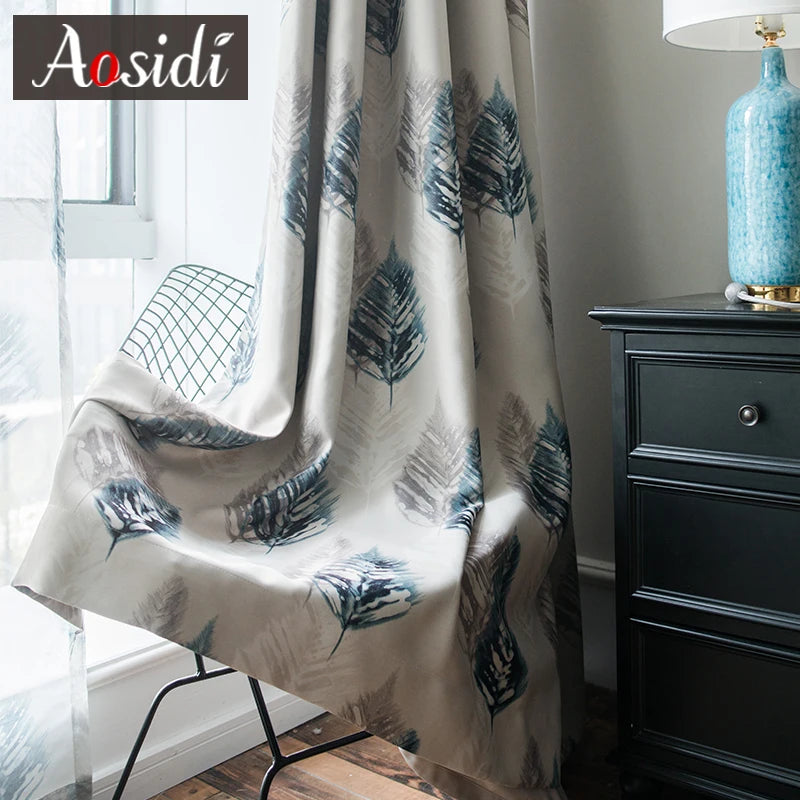 Voilage rideau motif plumes style mediterraneen salon chambre - vue 3 sur 8