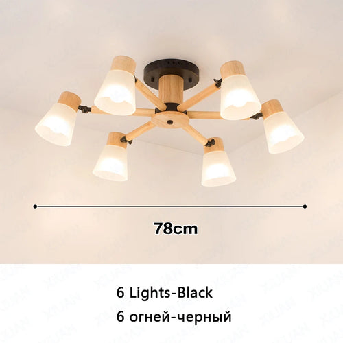 lustre nordique décoratif en verre et bois - vue 12 sur 14