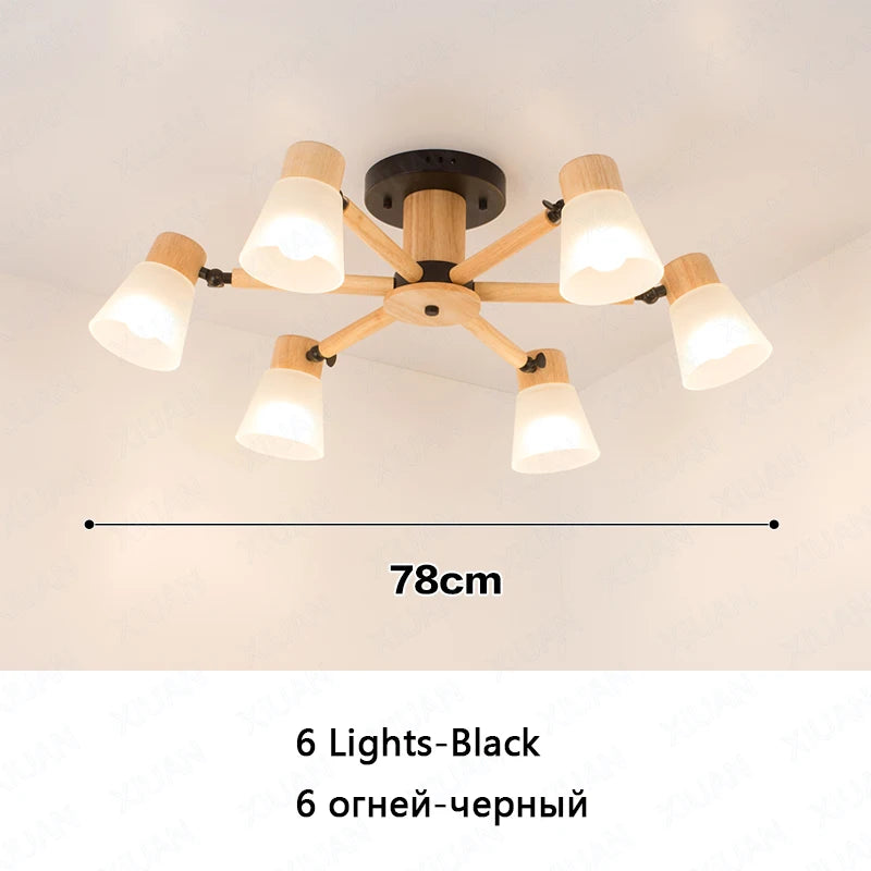 lustre nordique décoratif en verre et bois - vue 12 sur 14