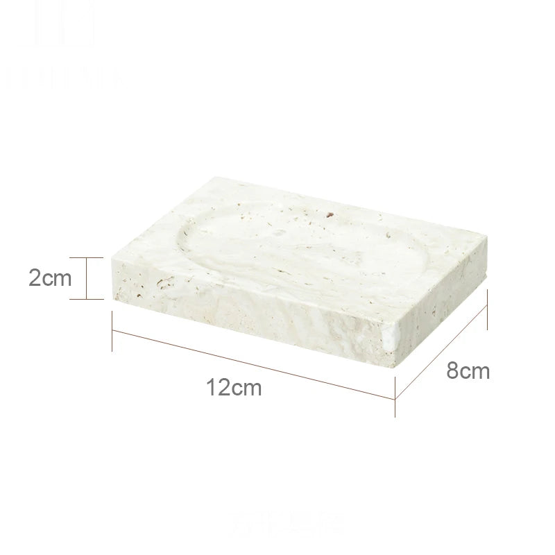ensemble daccessoires en travertin beige pour salle de bain - vue 14 sur 20