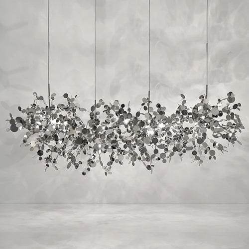 Lustre moderne en acier inoxydable feuille chromée nordique LED - vue 4 sur 14